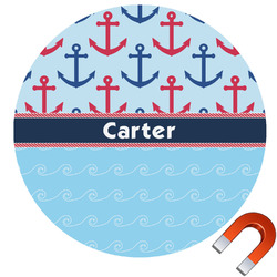 Anchors & Waves Round Car Magnet - 10" (Personalized)