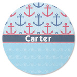 Anchors & Waves Round Rubber Backed Coaster (Personalized)