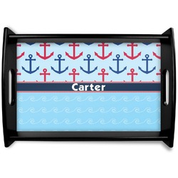 Anchors & Waves Black Wooden Tray - Small (Personalized)