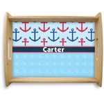 Anchors & Waves Natural Wooden Tray - Large (Personalized)