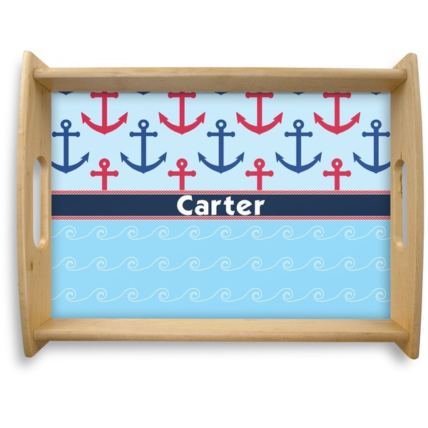 Custom Anchors & Waves Natural Wooden Tray - Large (Personalized)