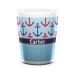 Anchors & Waves Ceramic Shot Glass - 1.5 oz - White - Set of 4 (Personalized)