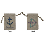 Anchors & Waves Small Burlap Gift Bag - Front & Back (Personalized)