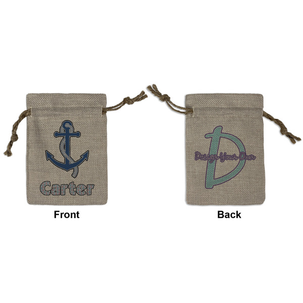 Custom Anchors & Waves Small Burlap Gift Bag - Front & Back (Personalized)