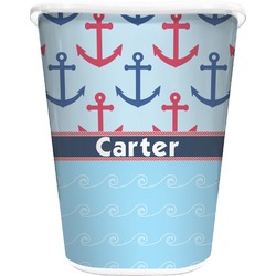 Anchors & Waves Waste Basket - Double Sided (White) (Personalized)
