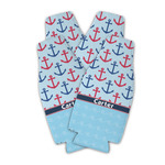 Anchors & Waves Zipper Bottle Cooler - Set of 4 (Personalized)