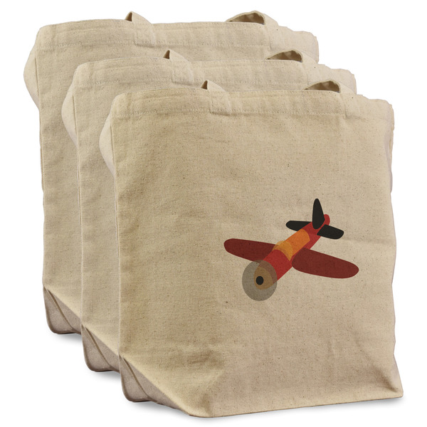 Custom Airplane Reusable Cotton Grocery Bags - Set of 3