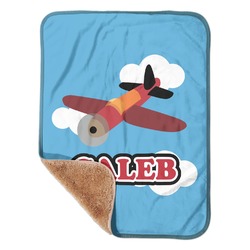 Airplane Sherpa Baby Blanket - 30" x 40" w/ Name or Text