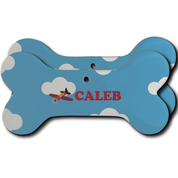 Custom Airplane Ceramic Dog Ornament - Front & Back w/ Name or Text