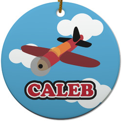 Airplane Round Ceramic Ornament w/ Name or Text