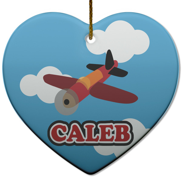 Custom Airplane Heart Ceramic Ornament w/ Name or Text