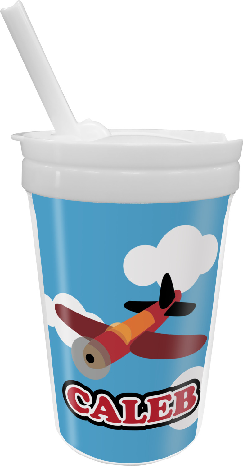 Custom Airplane & Pilot Sippy Cup with Straw (Personalized)