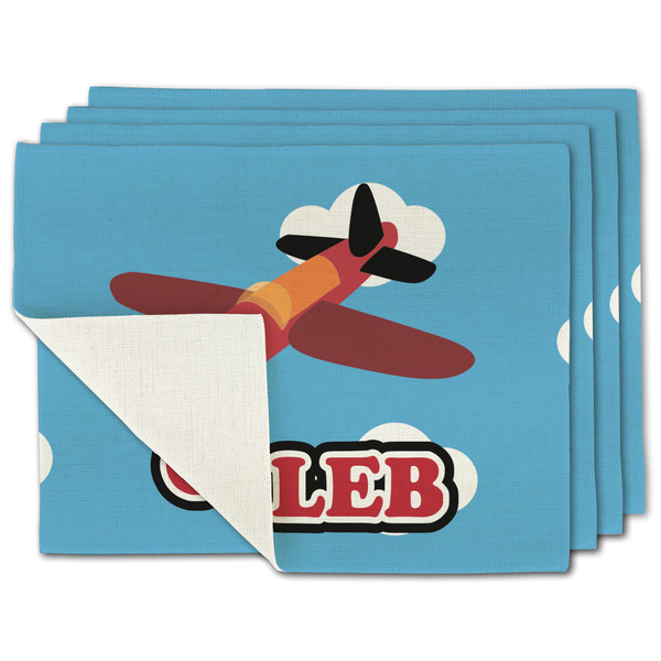 Custom Airplane Single-Sided Linen Placemat - Set of 4 w/ Name or Text