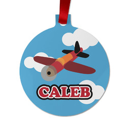 Airplane Metal Ball Ornament - Double Sided w/ Name or Text