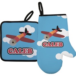 Airplane Right Oven Mitt & Pot Holder Set w/ Name or Text
