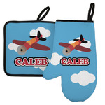 Airplane Left Oven Mitt & Pot Holder Set w/ Name or Text