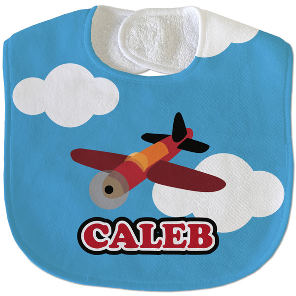 Custom Airplane Velour Baby Bib w/ Name or Text