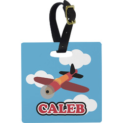 Airplane Plastic Luggage Tag - Square w/ Name or Text