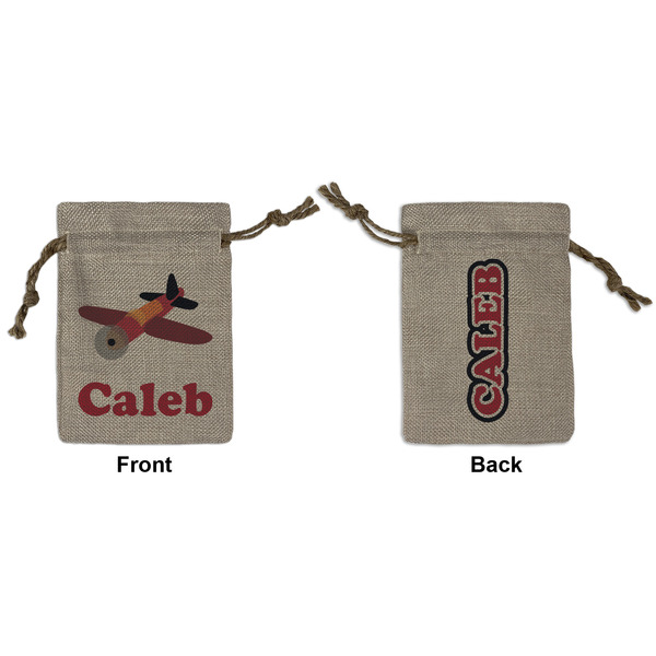 Custom Airplane Small Burlap Gift Bag - Front & Back (Personalized)