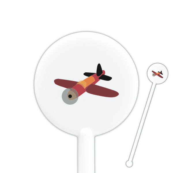 Custom Airplane 5.5" Round Plastic Stir Sticks - White - Single Sided