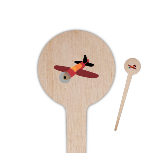 Custom Airplane 4" Round Wooden Food Picks - Single Sided