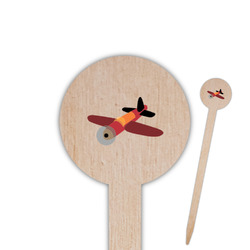 Airplane 6" Round Wooden Food Picks - Single Sided
