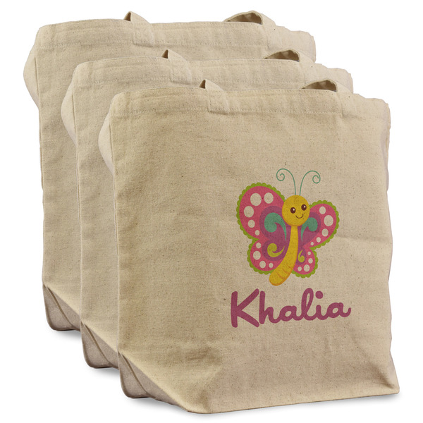 Custom Butterflies Reusable Cotton Grocery Bags - Set of 3 (Personalized)