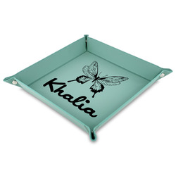 Butterflies Faux Leather Dice Tray - 9" x 9"  - Teal (Personalized)