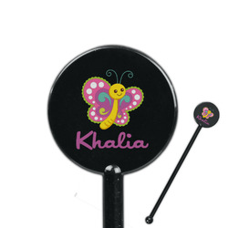 Butterflies 5.5" Round Plastic Stir Sticks - Black - Double Sided (Personalized)