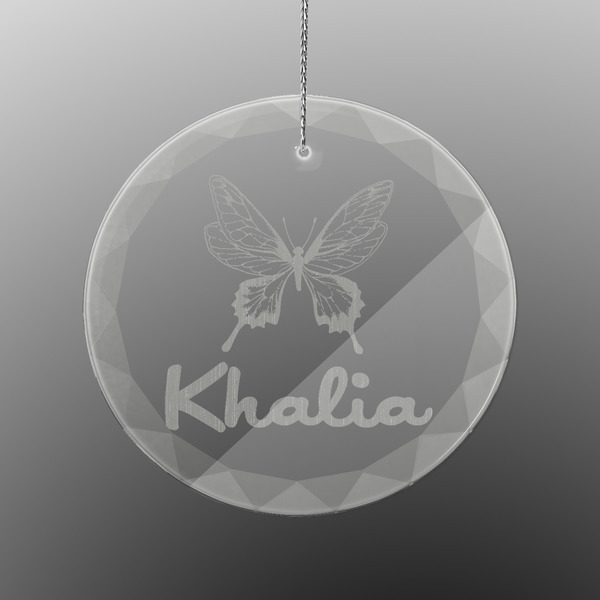 Custom Butterflies Engraved Glass Ornament - Round (Personalized)