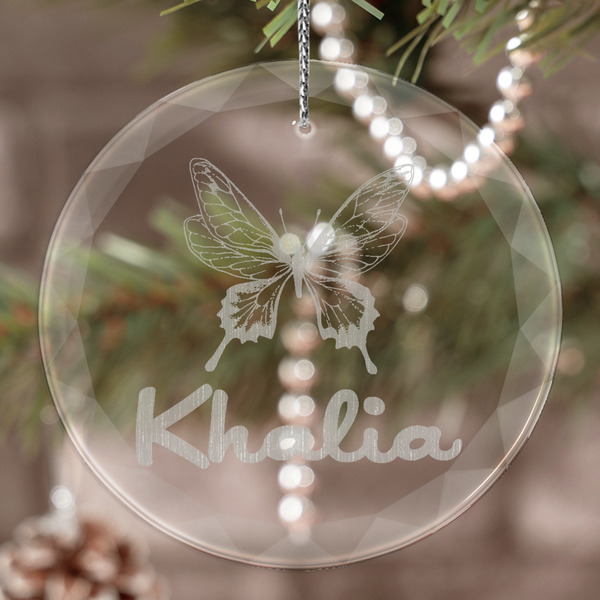 Custom Butterflies Engraved Glass Ornament (Personalized)