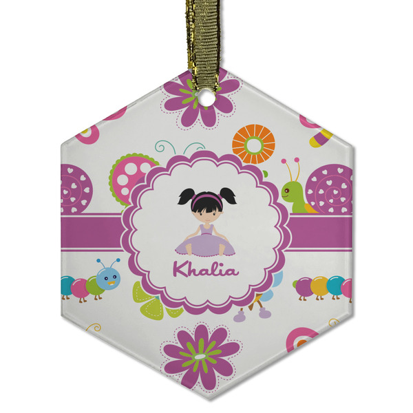 Custom Butterflies Flat Glass Ornament - Hexagon w/ Name or Text