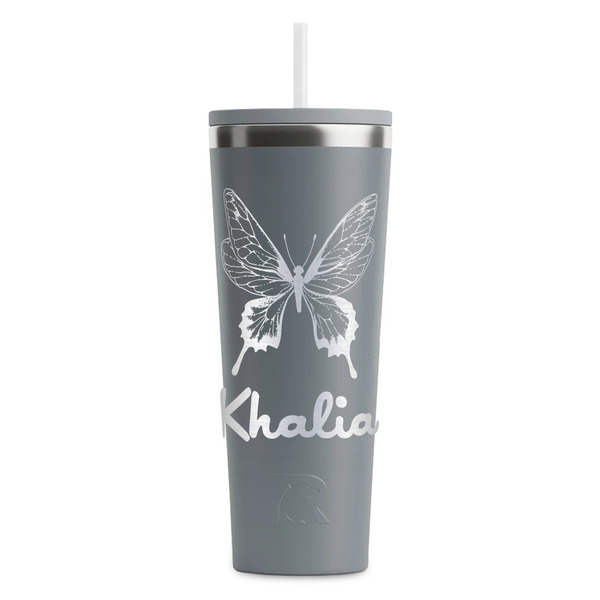 Custom Butterflies RTIC Everyday Tumbler with Straw - 28oz - Grey - Double-Sided (Personalized)