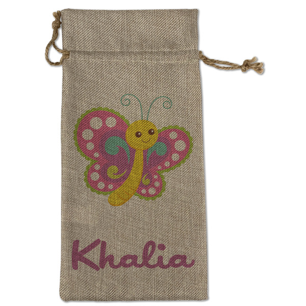 Custom Butterflies Large Burlap Gift Bag - Front (Personalized)