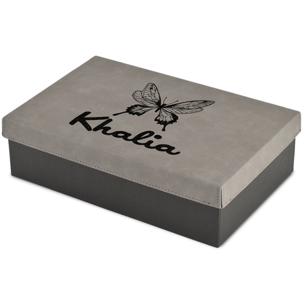 Custom Butterflies Large Gift Box w/ Engraved Leather Lid (Personalized)