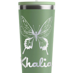Butterflies RTIC Everyday Tumbler with Straw - 28oz - Light Green - Double-Sided (Personalized)
