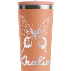 Butterflies RTIC Everyday Tumbler with Straw - 28oz - Peach - Single-Sided (Personalized)