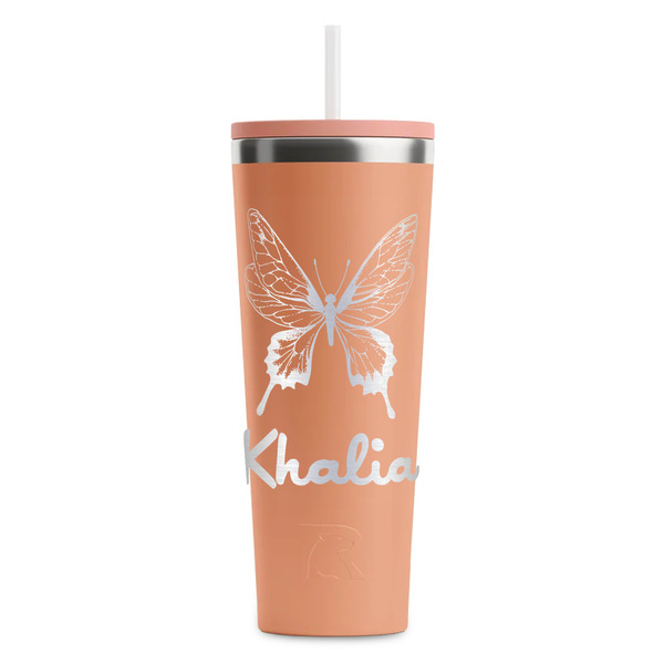 Custom Butterflies RTIC Everyday Tumbler with Straw - 28oz - Peach - Double-Sided (Personalized)