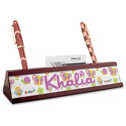 Butterflies Red Mahogany Nameplate with Business Card Holder (Personalized)