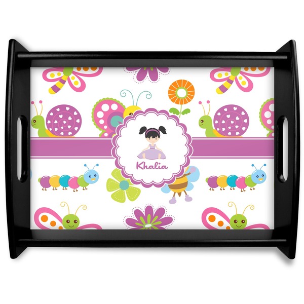 Custom Butterflies Black Wooden Tray - Large (Personalized)