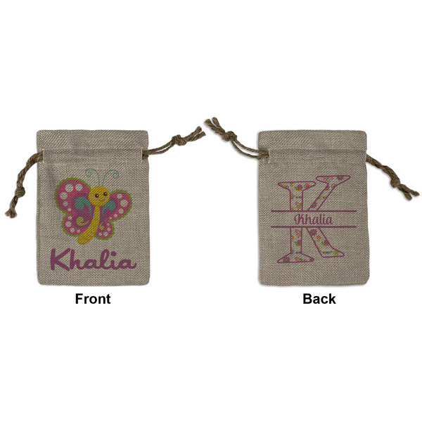 Custom Butterflies Small Burlap Gift Bag - Front & Back (Personalized)