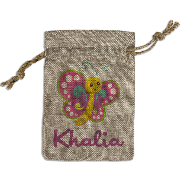 Custom Butterflies Small Burlap Gift Bag - Front (Personalized)