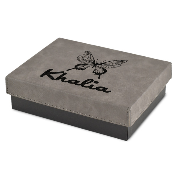 Custom Butterflies Small Gift Box w/ Engraved Leather Lid (Personalized)