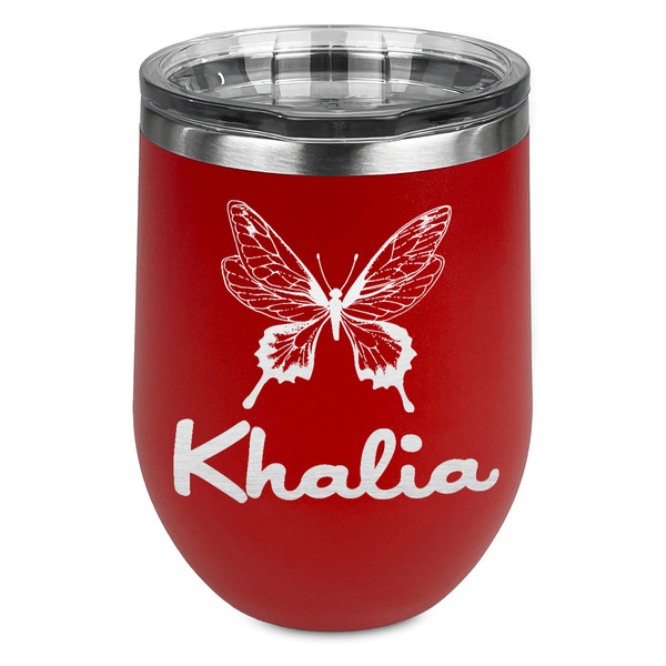 Custom Butterflies Stemless Stainless Steel Wine Tumbler - Red - Double Sided (Personalized)