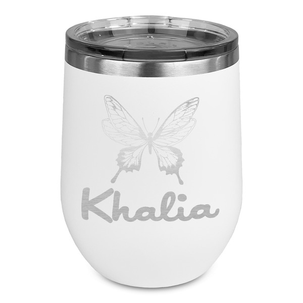 Custom Butterflies Stemless Stainless Steel Wine Tumbler - White - Double Sided (Personalized)