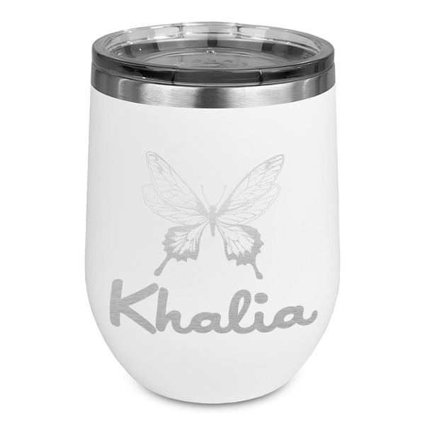 Custom Butterflies Stemless Stainless Steel Wine Tumbler - White - Single Sided (Personalized)