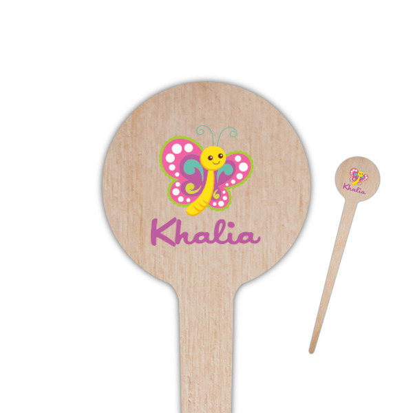 Custom Butterflies 4" Round Wooden Food Picks - Single Sided (Personalized)