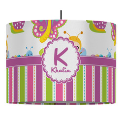 Butterflies & Stripes 16" Drum Pendant Lamp - Fabric (Personalized)