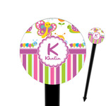 Butterflies & Stripes 6" Round Plastic Food Picks - Black - Single Sided (Personalized)