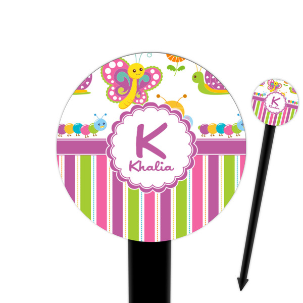 Custom Butterflies & Stripes 6" Round Plastic Food Picks - Black - Single Sided (Personalized)